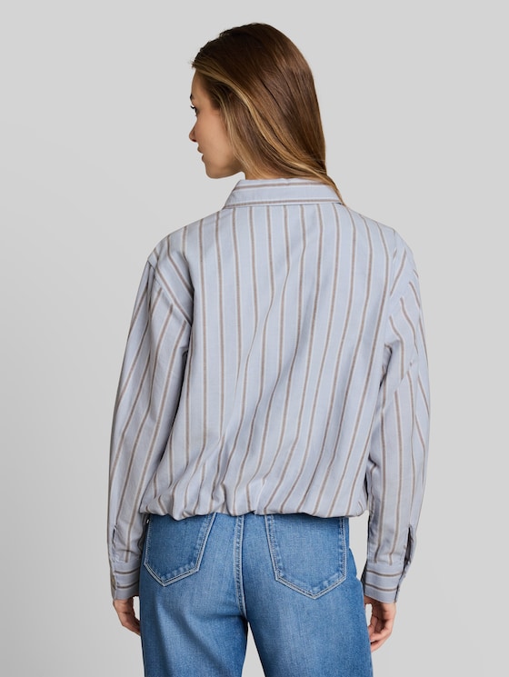 Boxy fit shirt blouse with striped pattern - blue brown white stripe