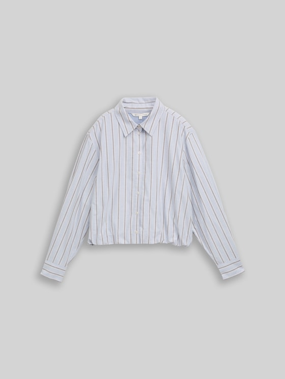 Boxy fit shirt blouse with striped pattern - blue brown white stripe