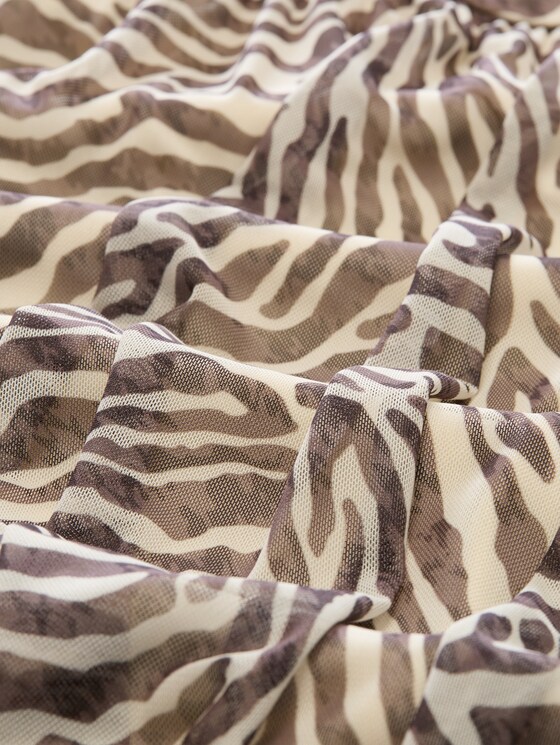 Fitted mesh midi dress with animal print - brown beige zebra print