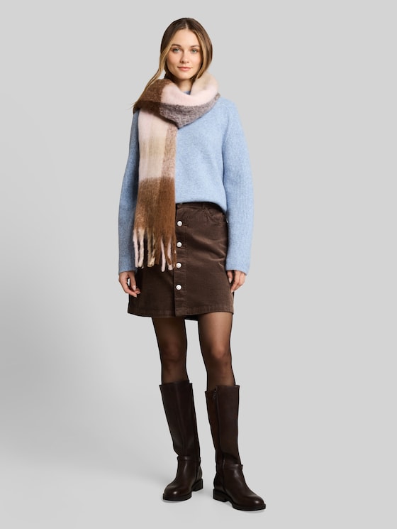 Mini corduroy skirt with button placket - cool dark brown