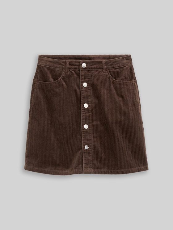 Mini corduroy skirt with button placket - cool dark brown