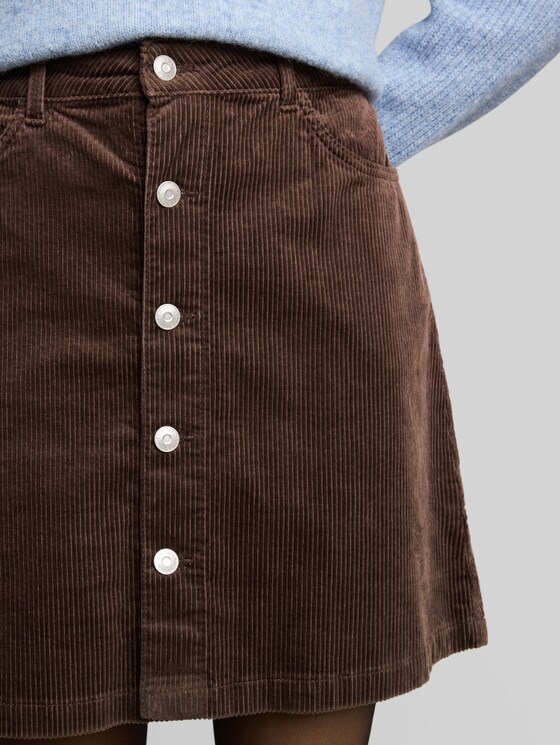 Mini corduroy skirt with button placket - cool dark brown