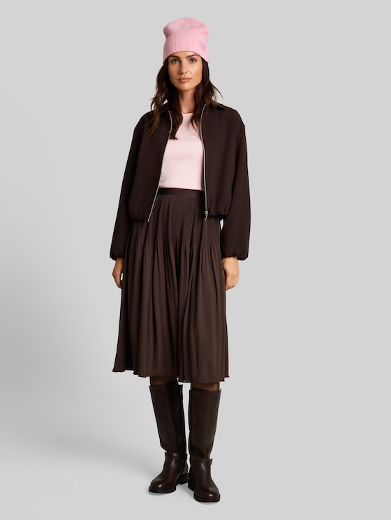 Pleated skirt with elasticated waistband - java dark brown