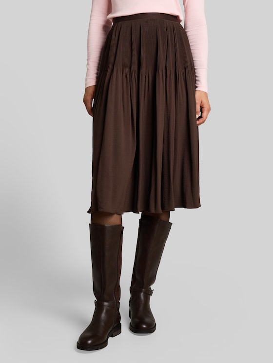 Pleated skirt with elasticated waistband - java dark brown