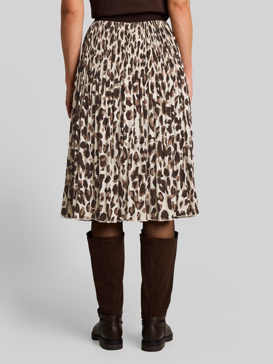 Pleated skirt with elasticated waistband - brown beige leo print