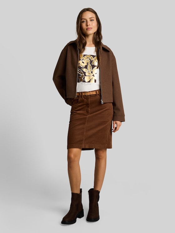 Corduroy skirt with pockets - camel