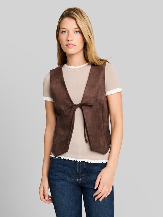 Slim-fit suede-effect waistcoat - cool dark brown