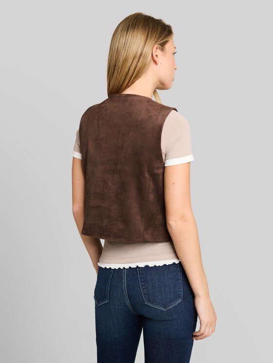 Slim-fit suede-effect waistcoat - cool dark brown