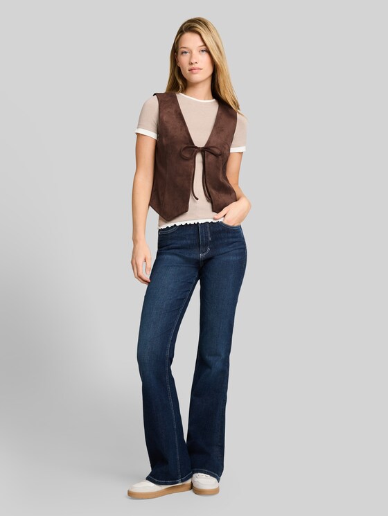 Slim-fit suede-effect waistcoat - cool dark brown