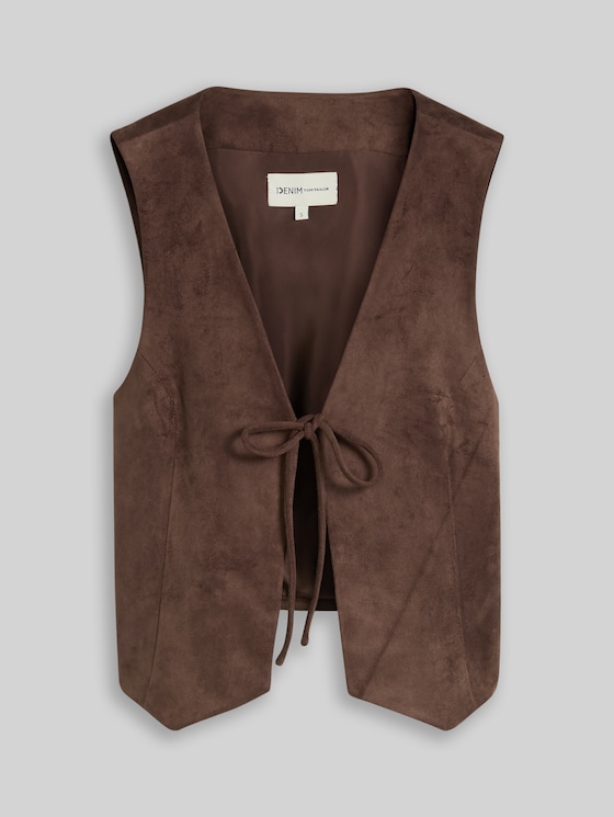Slim-fit suede-effect waistcoat - cool dark brown