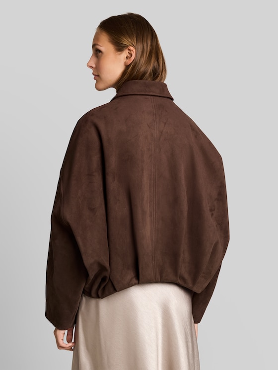 Loose-fit jacket with a suede-effect finish - cool dark brown