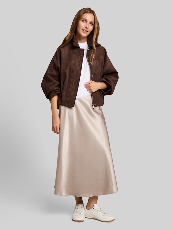 Loose-fit jacket with a suede-effect finish - cool dark brown