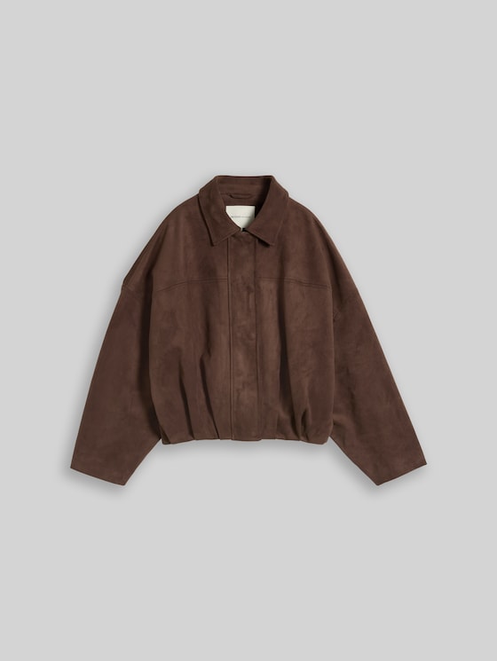 Loose-fit jacket with a suede-effect finish - cool dark brown