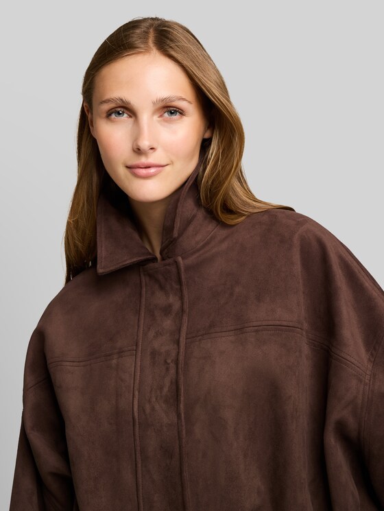 Loose-fit jacket with a suede-effect finish - cool dark brown