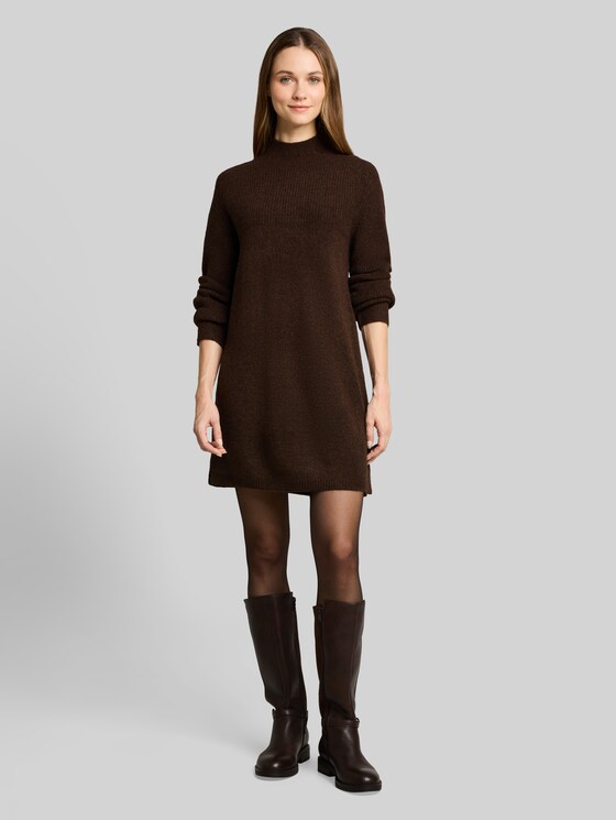 Mini knitted dress with a melange look - cool dark brown melange