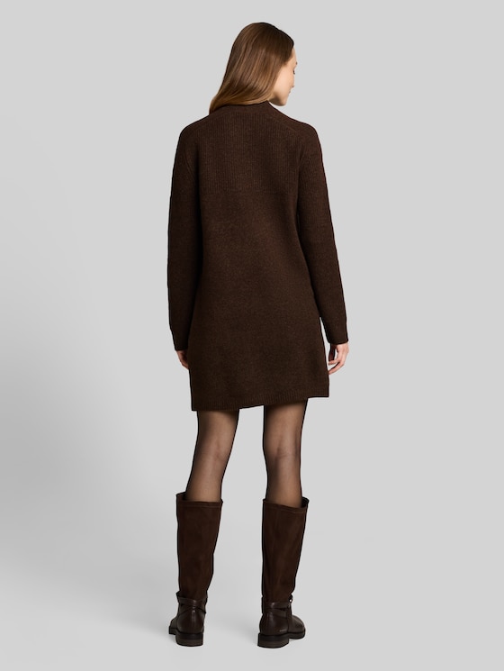 Mini knitted dress with a melange look - cool dark brown melange