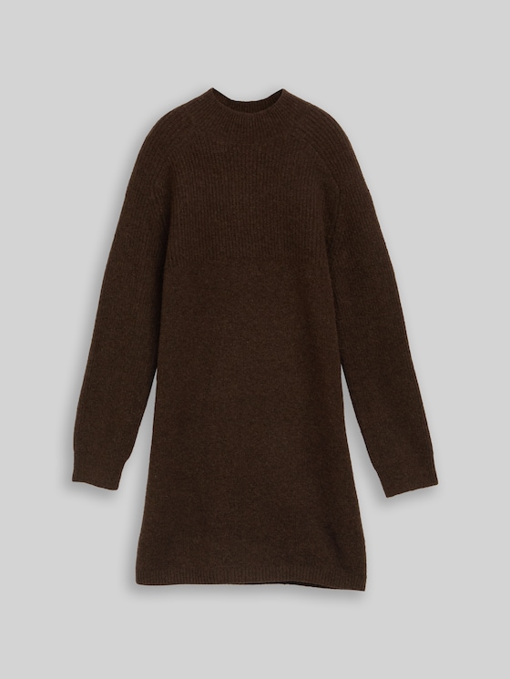 Mini knitted dress with a melange look - cool dark brown melange
