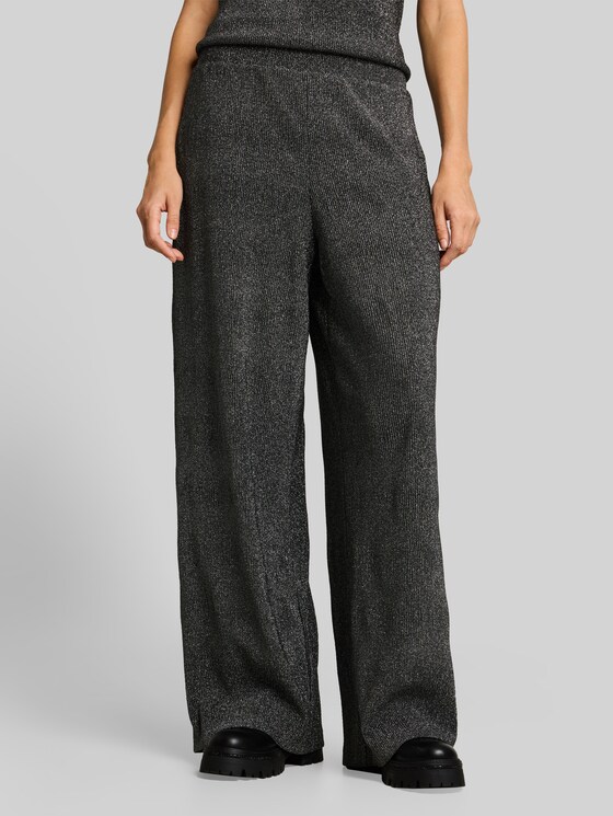 Palazzo Trousers with Glitter Effect - black silver lurex structure