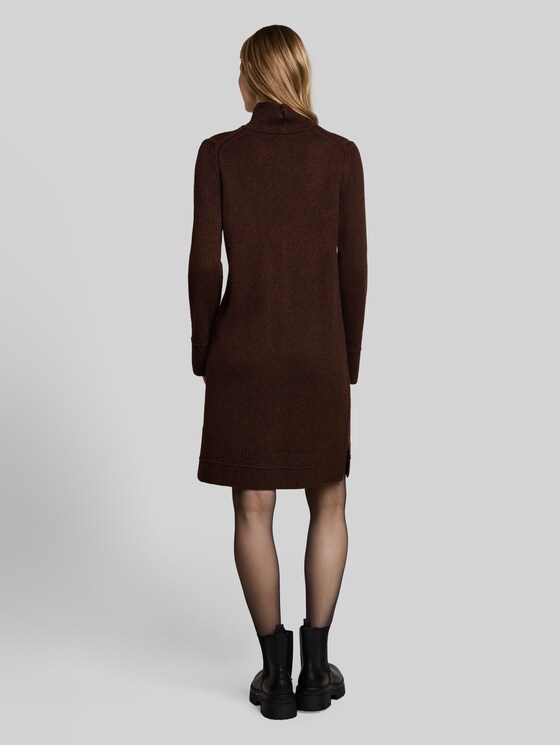 Cosy knitted dress with stand-up collar - java dark brown melange