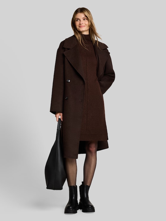 Cosy knitted dress with stand-up collar - java dark brown melange
