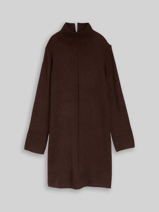 Cosy knitted dress with stand-up collar - java dark brown melange