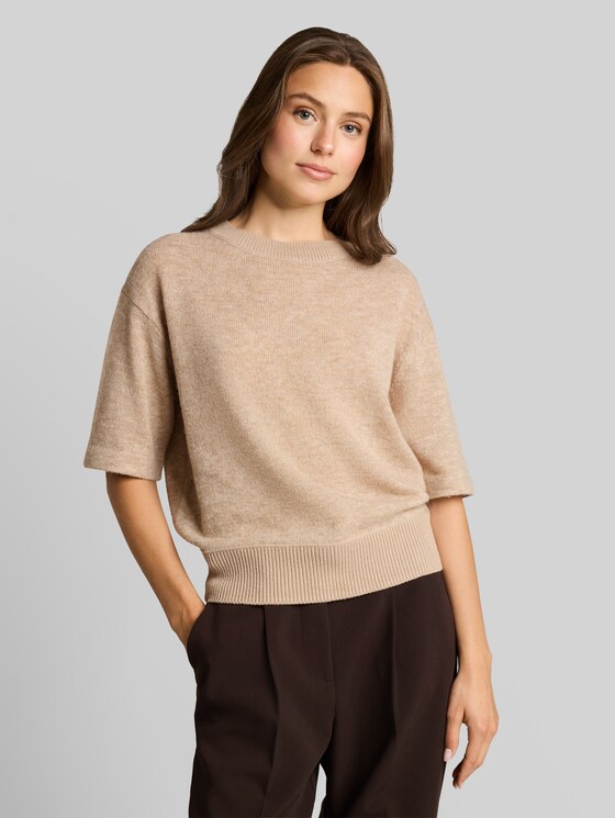 Cosy knitted jumper with alpaca blend - gravel beige melange