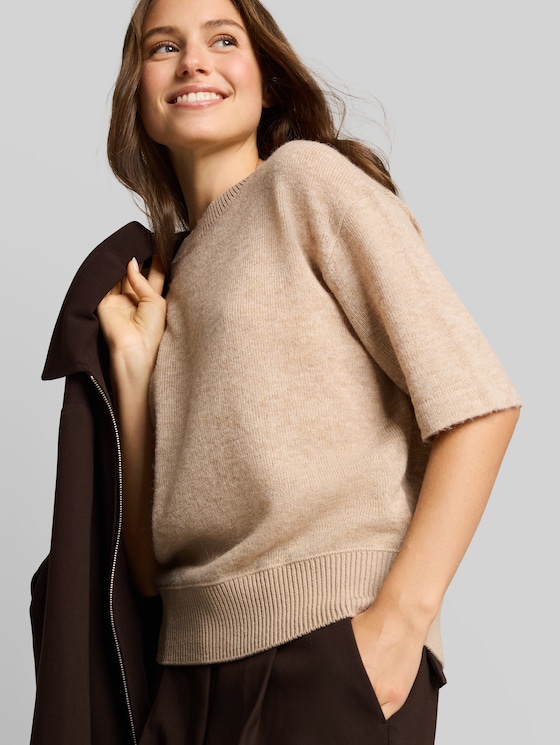 Cosy knitted jumper with alpaca blend - gravel beige melange