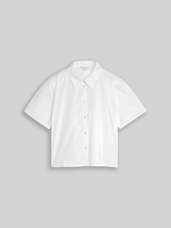 Boxy-fit shirt blouse with embroidery - white tonal daisy embroidery