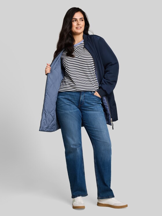 Plus Size - 2-in-1 reversible jacket with bomber collar - sky captain blue