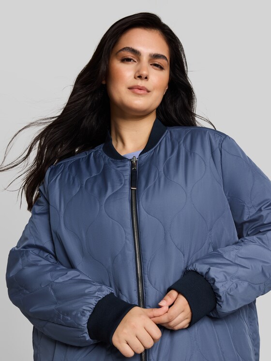 Plus Size - 2-in-1 reversible jacket with bomber collar - sky captain blue