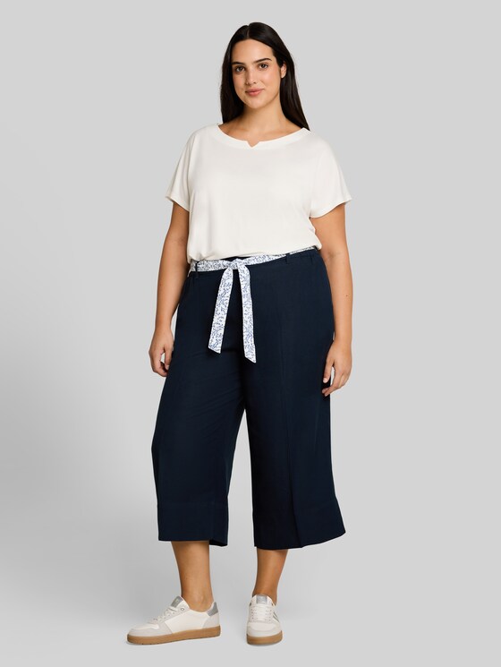 Plus Size - Culottes with linen blend - sky captain blue