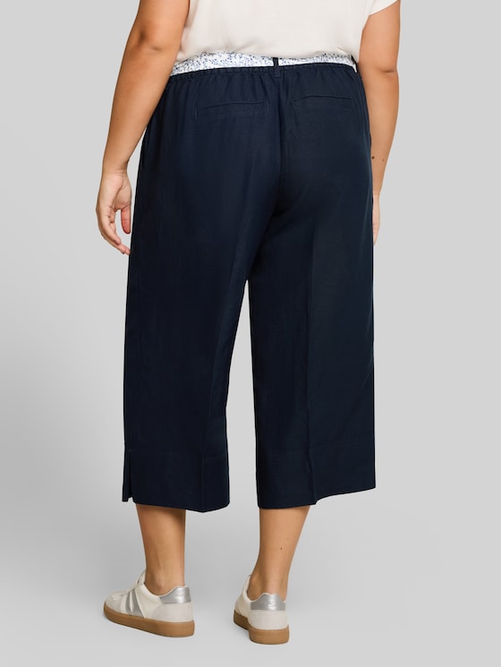 Plus Size - Culottes with linen blend - sky captain blue