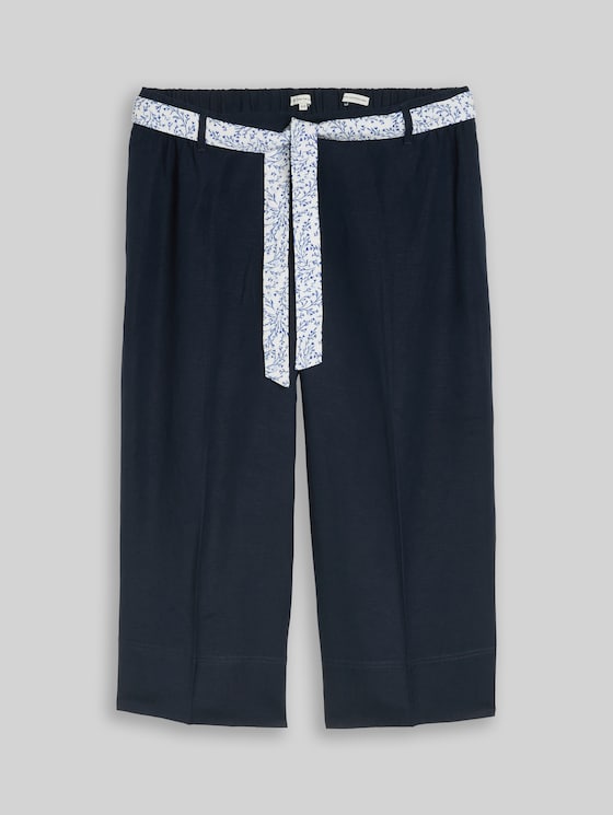 Plus Size - Culottes with linen blend - sky captain blue