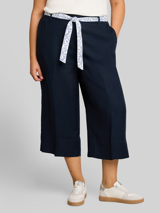 Plus Size - Culottes with linen blend - sky captain blue