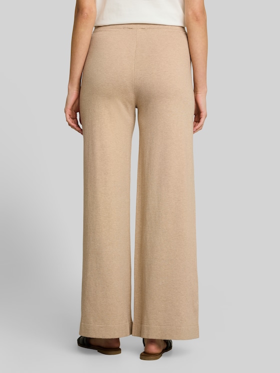 Wide-leg knitted trousers with a silk blend - gravel beige melange