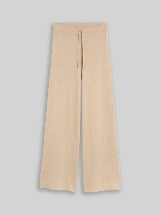Wide-leg knitted trousers with a silk blend - gravel beige melange