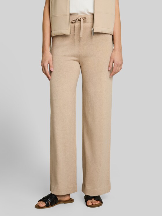 Wide-leg knitted trousers with a silk blend - gravel beige melange
