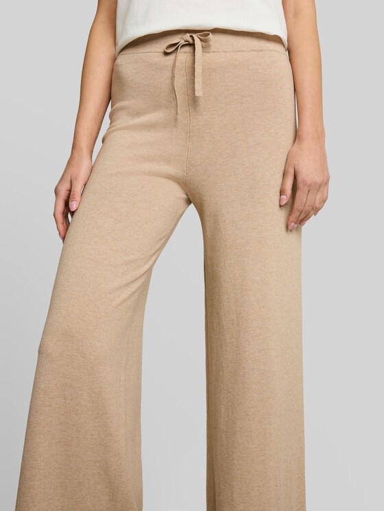 Wide-leg knitted trousers with a silk blend - gravel beige melange