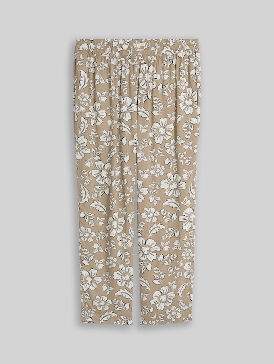 Plus Size - Loose-fit viscose trousers - olive big flower design