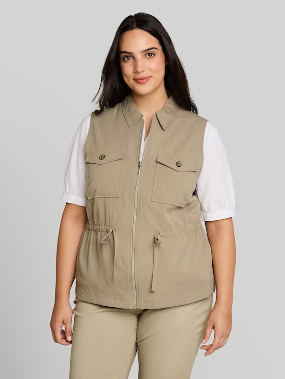 Plus Size - Regular Fit Waistcoat with Chest Pockets - Silver Olive