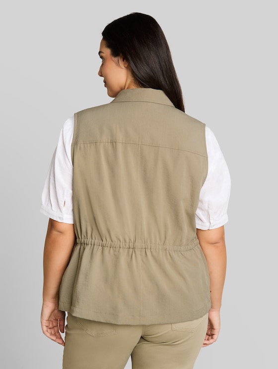 Plus Size - Regular Fit Waistcoat with Chest Pockets - Silver Olive