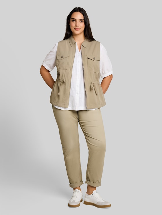 Plus Size - Regular Fit Waistcoat with Chest Pockets - Silver Olive