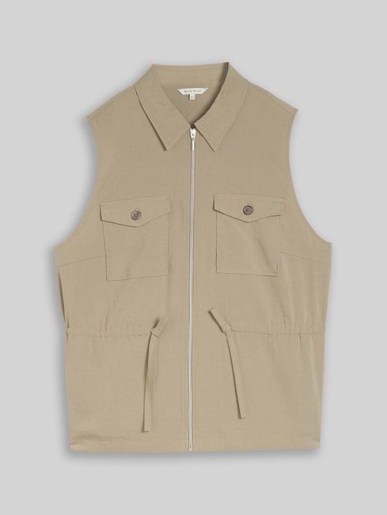 Plus Size - Regular Fit Waistcoat with Chest Pockets - Silver Olive