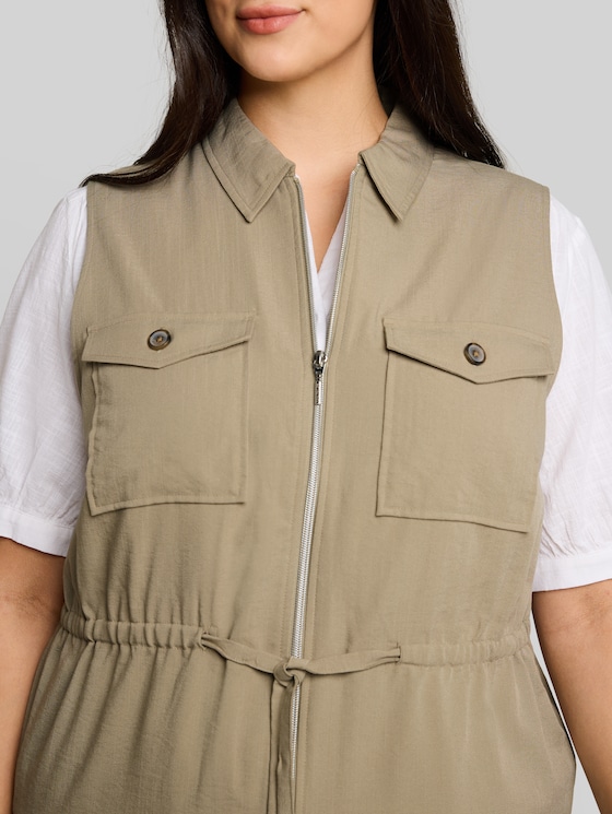 Plus Size - Regular Fit Waistcoat with Chest Pockets - Silver Olive