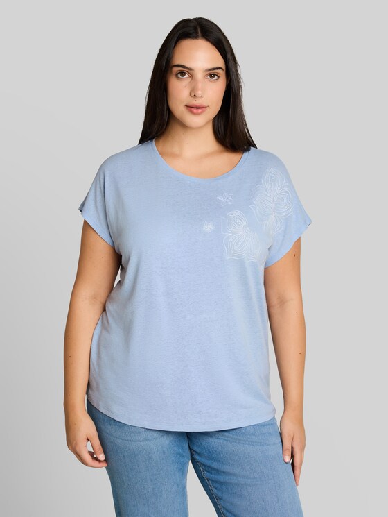 Plus Size - T-shirt with linen blend - Kentucky Blue