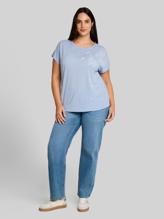Plus Size - T-shirt with linen blend - Kentucky Blue