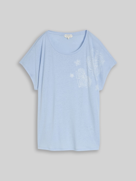 Plus Size - T-shirt with linen blend - Kentucky Blue