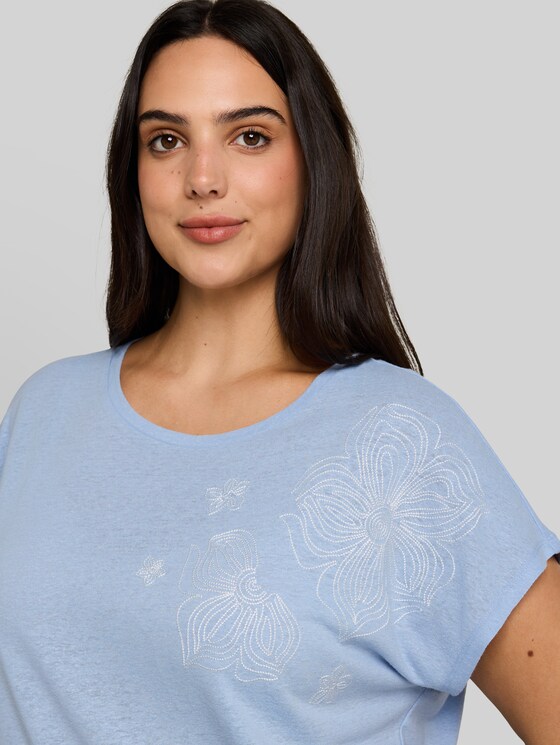 Plus Size - T-shirt with linen blend - Kentucky Blue