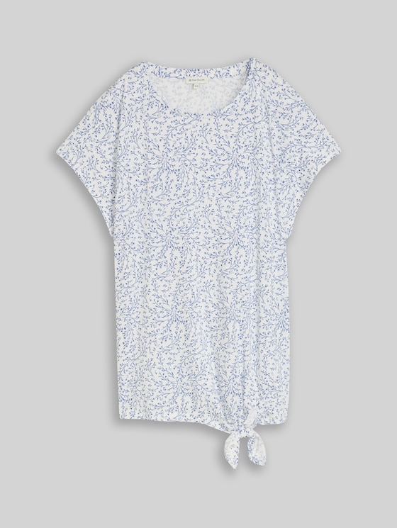 Plus Size - T-shirt with knot detail - white small leaves design