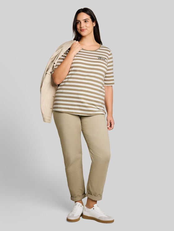 Plus Size - T-shirt with embroidery - olive white stripe